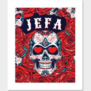 Jefa Sugar Skull & Red Roses Posters and Art